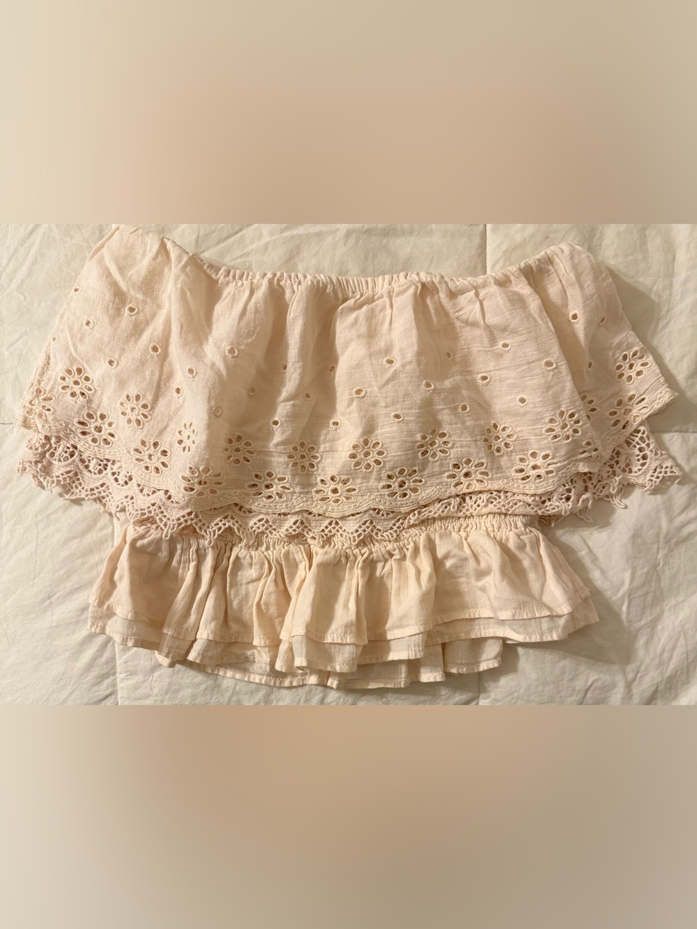 American Eagle Outfitters Cream Eyelet Ruffle Crop Tube Top
